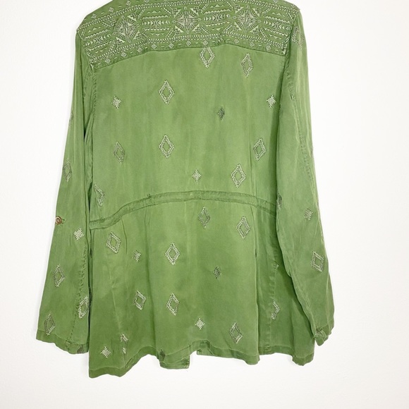 💙 EMBROIDERED Olive Green Drawstring Light Jacket - Picture 4 of 5